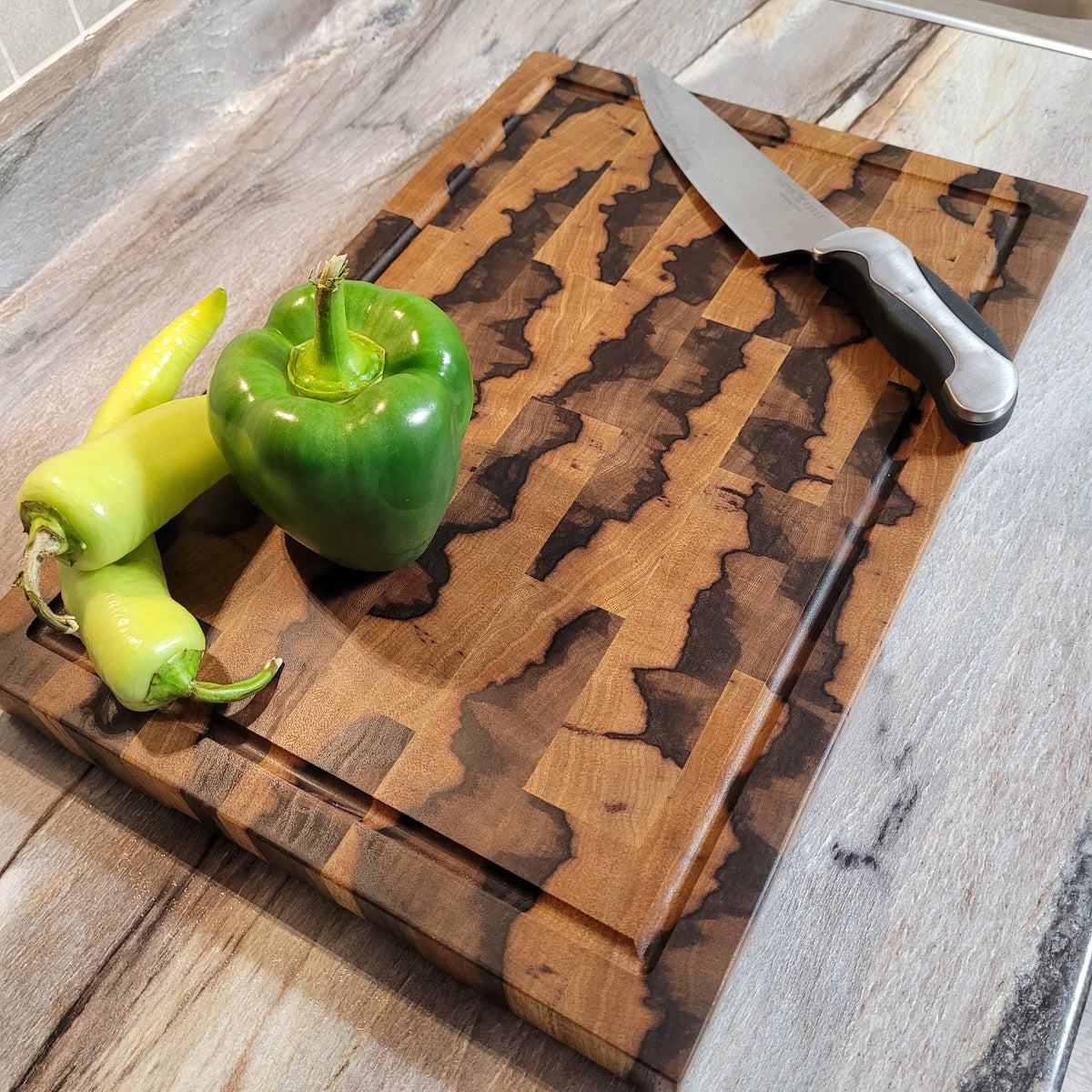 Walnut and Black Limba End Grain Cutting Board - Open Door Furniture