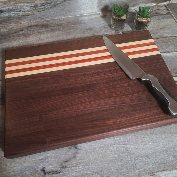 Walnut and exotic wood large cutting board – Turnip Rock Woodworks