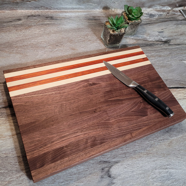 Walnut / Padauk / Holly Wood 14" x 9" Wood Charcuterie Board