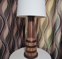 Teak / Black Walnut Wood Hand Turned 3-Way Table Lamp