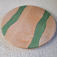 16" Lazy Susan w/ Hard Maple wood and Green and Gold Epoxy Rivers