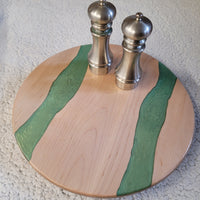 16" Lazy Susan w/ Hard Maple wood and Green and Gold Epoxy Rivers