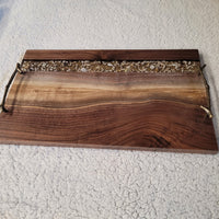 Walnut Serving Tray with Seashell Epoxy River