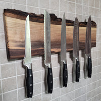 Premium Walnut Full Live Edge Magnetic Knife Holder (H)