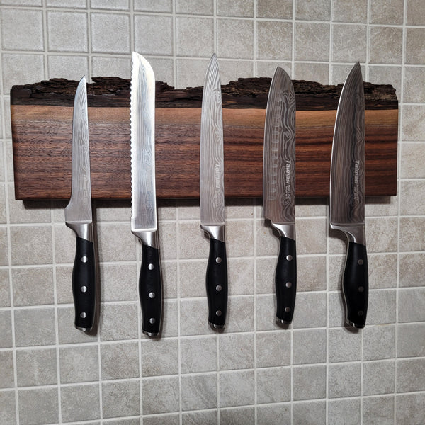 Black Walnut Full Live Edge Magnetic Knife Holder (C)
