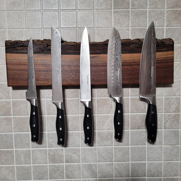 Black Walnut Full Live Edge Magnetic Knife Holder (D)