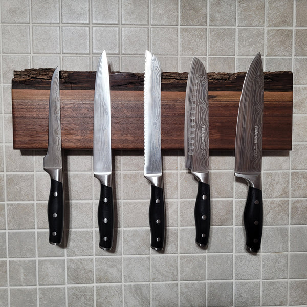 Black Walnut Full Live Edge Magnetic Knife Holder (E)