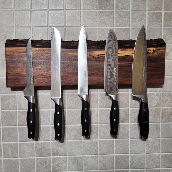 Black Walnut Full Live Edge Magnetic Knife Holder (G)