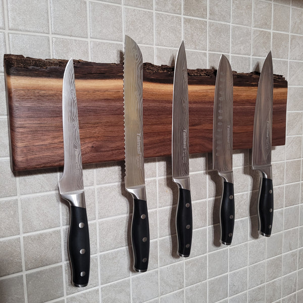 Black Walnut Full Live Edge Magnetic Knife Holder (J)