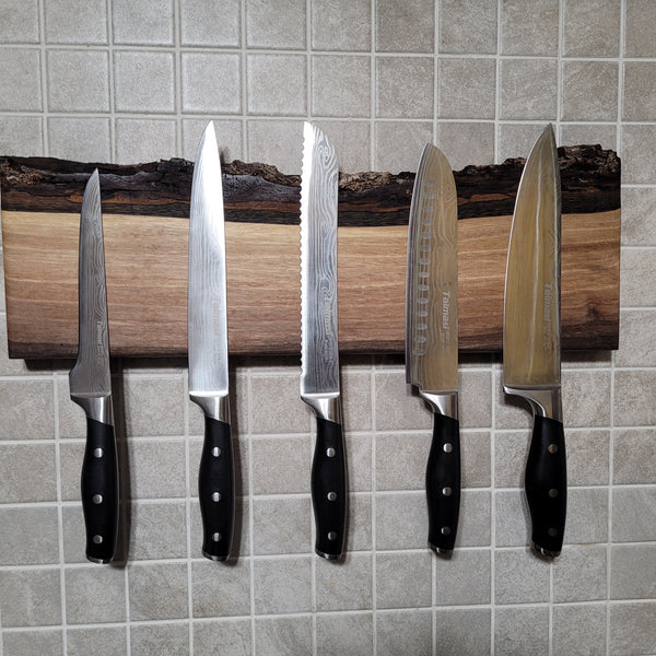 Premium Walnut Full Live Edge Magnetic Knife Holder (A)