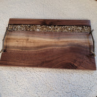 Walnut Serving Tray with Seashell Epoxy River